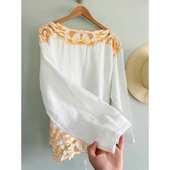 J.Crew | NWOT Cutwork tunic top in linen in White | Sz M - Picture 4 of 12